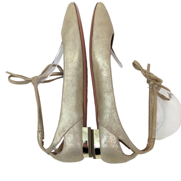 Aquazzura Leather Lace Up Ballet Flats Shoes Womens 39 Gold Designer Luxury - Picture 8 of 10